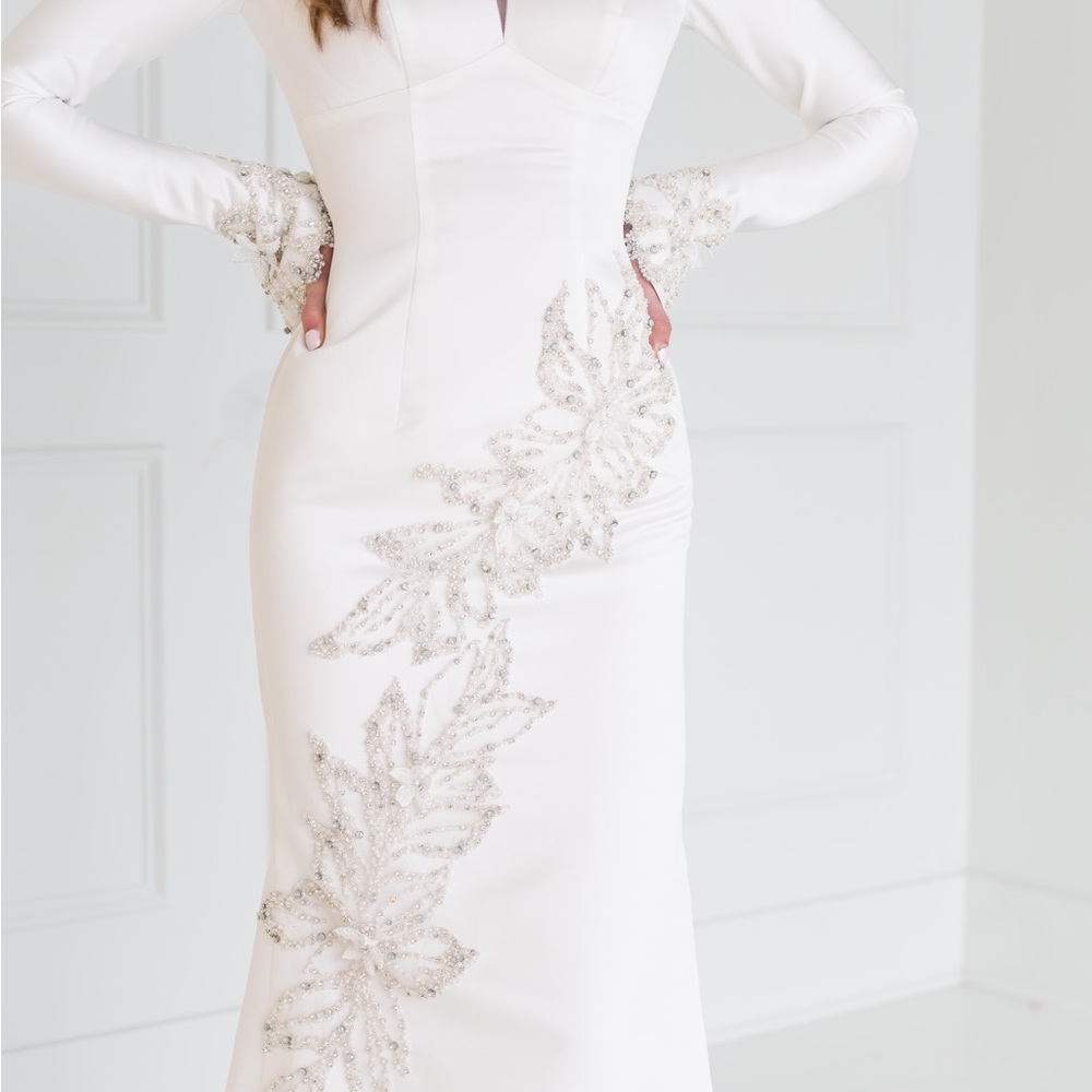 Adornato Couture Silk Satin With Detachable Train -Ivory